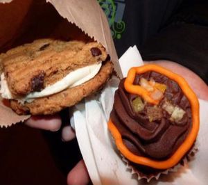 Cookie sandwich & Jaffa (sweet orange and chocolate) cupcake at Ms. Cupcake in South West London