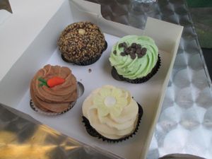 Ferrero Rocher, Mint Chocolate, Carrot Cake and Vanilla Cupcake. at Ms. Cupcake in South West London