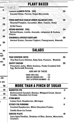 Menu at The Savvy Squire in Mooloolaba