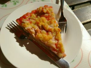 Rhubarb-strawberry-cake at Der Kleine Vegetarier Zwei in Braunschweig