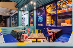 Cute, small outdoor patio. at Flower Burger in West Hollywood