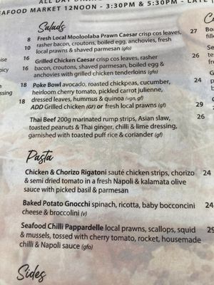 Menu at The Surf Club in Mooloolaba