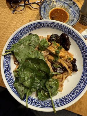 Noodles with spinach, shiitake and tofu  at laolao in Vienna