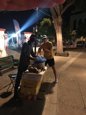 The stand, 2 thumbs up!  at Manik Bal in Merida