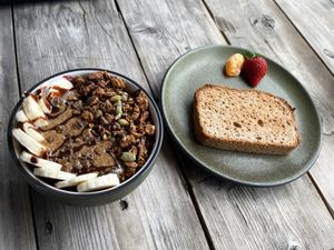 acai bowl and dry toastt  at Ants on a Log Cafe in Corvallis