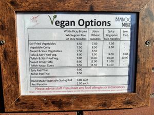 Vegan menu  at Bamboo Basket in Epsom