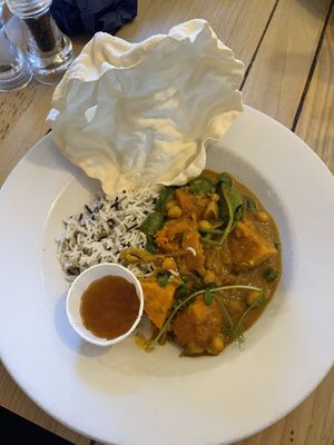 Sweet potato, chickpea and spinach curry  at The Miners Arms in St Agnes