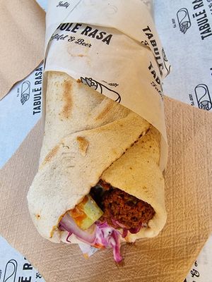 Falafel wrap with red cabbage and tomato at Tabule Rasa in Corfu
