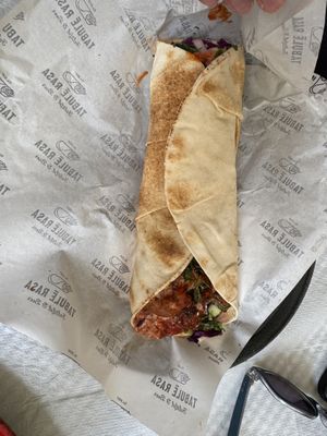 This is the spicy falafel wrap, photo doesn’t do it justice, biggest wrap I’ve ever had   at Tabule Rasa in Corfu