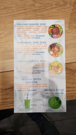 Vegan menu at Poke Olakino in Belgrade