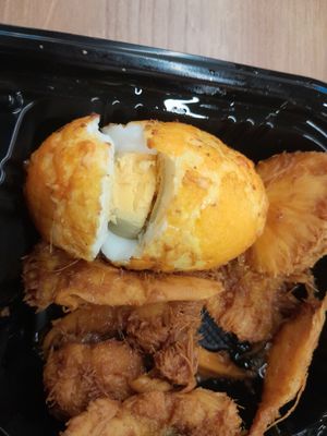 Supposedly vegan Nasi Lemak contains boiled egg at Grove Cafe 素林 - Northshore Plaza I in Northeast Singapore