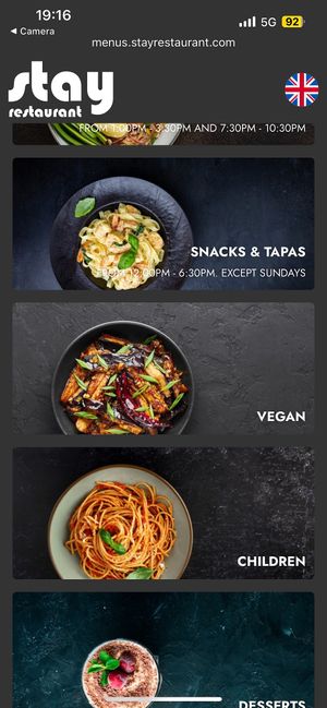 Vegan section in the digital menu  at Stay in Mallorca