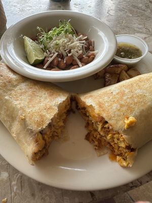 Breakfast Burrito (I cut it in half to show the inside.)  at Food for Thought Cafe in Joshua Tree