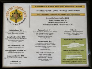 Menu as of 02/12/25  at Food for Thought Cafe in Joshua Tree