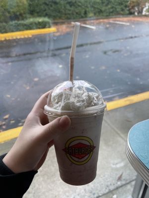 vegan strawberry shake with coconut whip cream  at Fatburger in Redmond