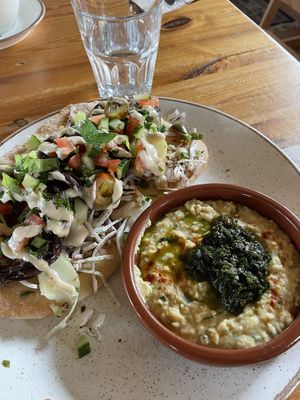 Hummus and flat bread at Undercrag Studio & Café in Torver