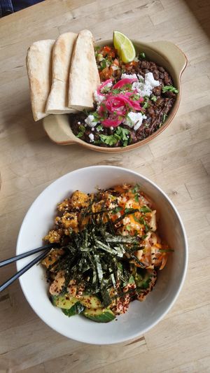 Sushi bowl, black bean bowl at Undercrag Studio & Café in Torver