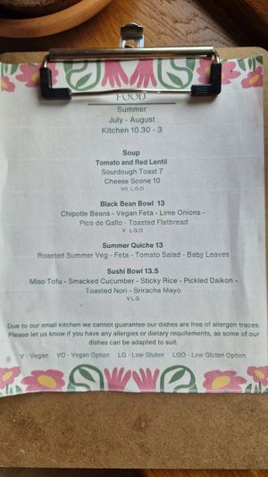 Seasonal menu at Undercrag Studio & Café in Torver