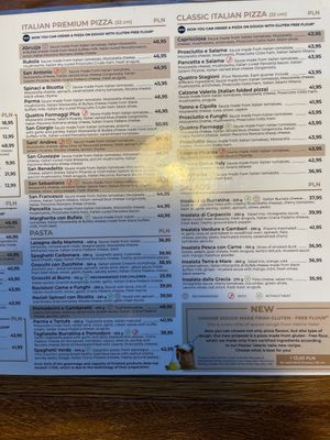 Menu part 2, green symbol = vegetarian   at Tutti Santi in Warsaw