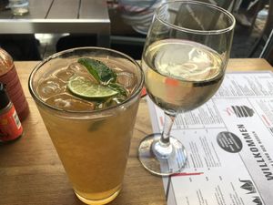 Vegan wine and icetea  at MoschMosch in Heidelberg