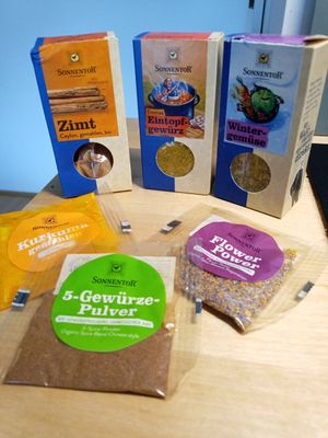 various organic herb and spice mixes at Sonnentor in Vienna
