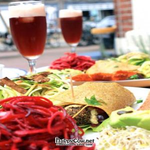 Raw Falafel, Spaghetti Ã  la Carbonara, Beet-Kohlrabi Salad, Artisan Icetea at Alchemist Garden in Amsterdam