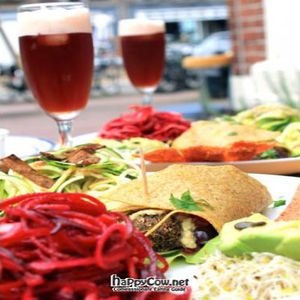 Raw Falafel, Spaghetti Ã  la Carbonara, Beet-Kohlrabi Salad, Artisan Icetea at Alchemist Garden in Amsterdam