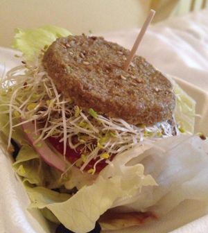 Raw vegan burger at Alchemist Garden in Amsterdam