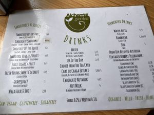 Menue   at Alchemist Garden in Amsterdam