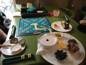 Breakfast plate and quiche.  at Alchemist Garden in Amsterdam