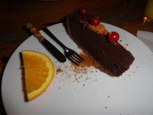 Raw chocolate cake at Alchemist Garden in Amsterdam