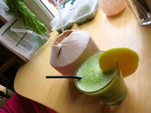 Fresh Coconut and Smoothie of the House at Alchemist Garden in Amsterdam