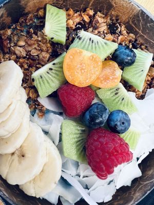 Blue spirulina bowl  at Juice Factory in Vienna