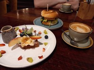 Today we had the vegan bagel and vegan loaded banana bread. Delicious! at CAFE KIN in Nelson Bay