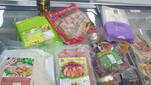 Today's haul - vegan dim sims,  tofu puffs, taro buns, vegan pancake, cha siew at AsianFoods Emporium in Bendigo