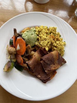 Very good brunch at Bruncheria. I had the Vegan Brunch Bowl with extra vegan bacon as they were out of jackfruit. My partner got his with vegan sausage. Everything was delicious.   at Bruncheria in New Westminster
