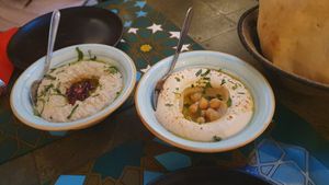 Hummus and mutabal at Rotana in Mallorca