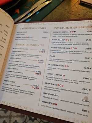 Menu at Rotana in Mallorca