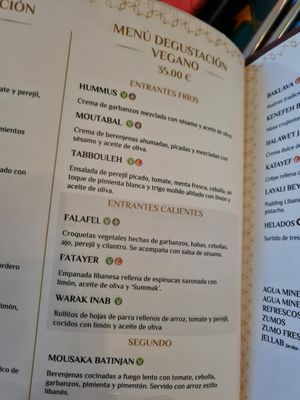 Menu at Rotana in Mallorca