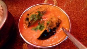 stuffed eggplant with veggies and cashews at Naveena Path in Berlin