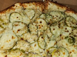 Pickle pizza at Rudy's Pizza in Portland
