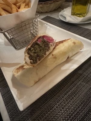 Close up view of falafel wrapp  at Zatar in Dallas