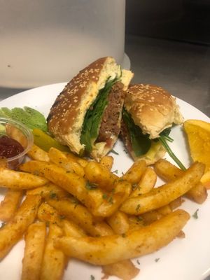 Classic Burger at The Aria Vegan in Ontario