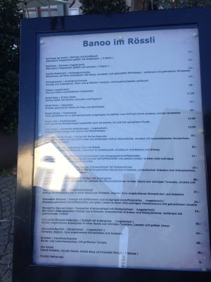 menu at Banoo Im Rössli in Rapperswil-jona