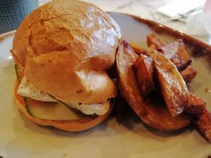 Green burger (tofu burger and chips) at Oscar Bar & Kitchen in Glasgow