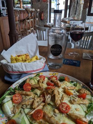 Vegan Ceasar salad with turmeric bread at Bresca in Madrid