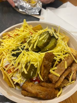 Nachos with added vegan chicken!  at Atu in Wigan