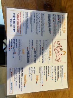 Menu, but they also have a board with specials.  at Angeline's Bakery and Cafe in Sisters