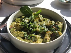 Vegan pesto gnocchi   at Blue Kiwi Organic Market & Cafe' in Cape Town