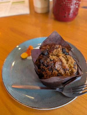 Vegan chocolate chip muffin at Blue Kiwi Organic Market & Cafe' in Cape Town
